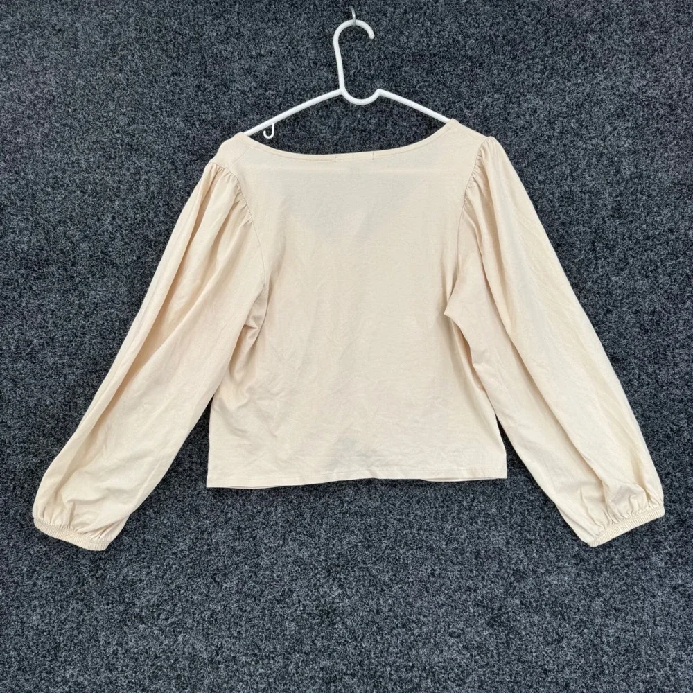 Banana Republic Ruched V-Neck Puff Sleeve Top Cream Beige 812562-02-1 L
